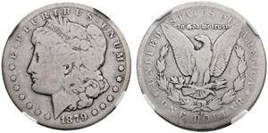 1 Dollar 1879, CC. Selten. PCGS G4. Schön.