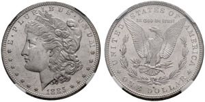 1 Dollar 1885 S. Selten. PCGS MS61. Fast FDC.