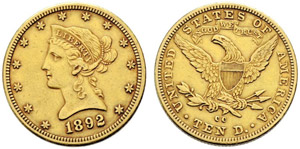 10 Dollars 1892, Carson City. 16.66 g. Fr. ... 