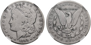 1 Dollar 1893, CC. Selten. PCGS G6. Schön.