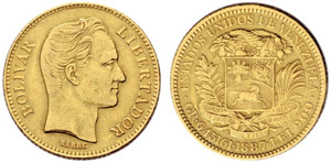 Republik - 20 Bolivares 1887. 6.37 g. Fr. 2. ... 