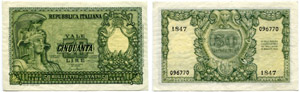 ITALIEN - Lot. Republik (2.6.1946). 100 Lire ... 