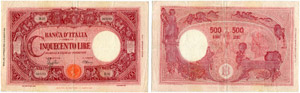 ITALIEN - 500 Lire vom 8.10.1943. Gav. 361. ... 