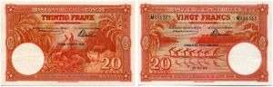 KONGO - Banque du Congo Belge. 20 Francs vom ... 