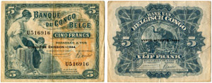 KONGO - 20 Francs vom 10.3.1944. Aufdruck : ... 