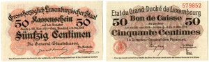 LUXEMBURG - Kassenschein. 50 Centimes vom ... 