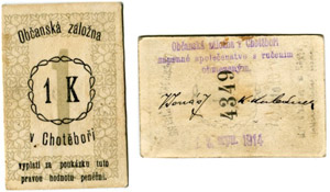 Chotebor. 1 Krone 18.9.1914. D. H. 77.1.1a. ... 