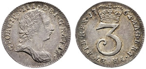 George III. 1760-1820. 3 Pence 1762. 1.50 g. ... 