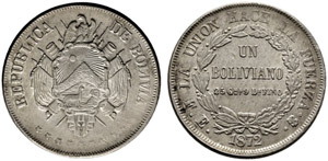 Republik. Boliviano 1872, Potosi. Assayer ... 