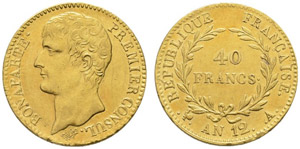 Königreich - Consulat, 1799-1804. 40 Francs ... 