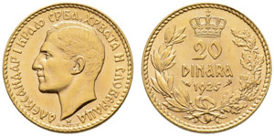 Alexander I. 1921-1934. 20 Dinars 1925. 6.45 ... 