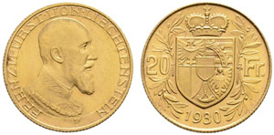 Franz I. 1929-1938. 20 Franken 1930. 6.45 g. ... 