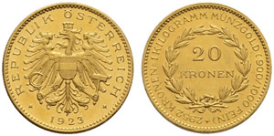 I. Republik. 1918-1938. 20 Kronen 1923, ... 