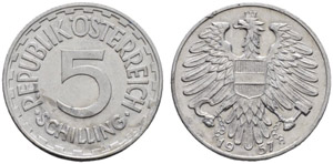 2. Republik, ab 1945. 5 Schilling 1957. ... 