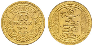 Ahmed Bei, 1929-1942. 100 Francs 1931. Sehr ... 