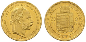 Franz Joseph I. 1848-1916. 8 Forint-20 ... 