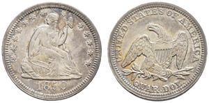 ¼ Dollar 1850. 6.67 g. Vorzüglich-FDC.