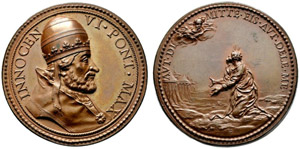 Innocenzo VI. 1352-1362. Bronzemedaille o. ... 