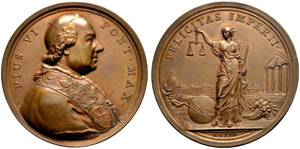 Pio VI. 1775-1799. Bronzemedaille 1776. Auf ... 