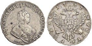 Elizabeth - 1743 - Rouble 1743, Red Mint. ... 