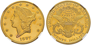 20 Dollars 1897, Philadelphia. Liberty-Kopf ... 