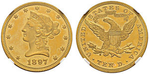 10 Dollars 1897, Philadelphia. Liberty-Kopf ... 