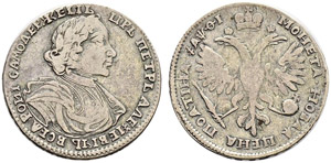 Peter I, 1682-1725 - Poltina 1719, Red Mint. ... 