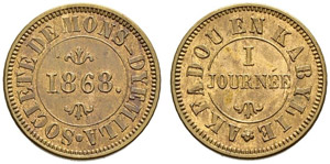 Bronzejeton 1868. Société de Mons-Dyemila. ... 