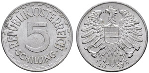 Republik - 5 Schilling 1957. Aluminium. 4.05 ... 