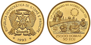 Republik - 25000 Dobras-50 Ecu 1993. 6.72 g. ... 