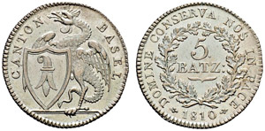 Basel - Kanton - 5 Batzen 1810. 4.62 g. HMZ ... 