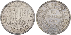 Genf / Genève - Kanton - 10 Francs 1848. ... 