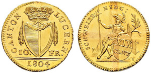 Luzern - 10 Franken 1804. 4.57 g. D.T. 52. ... 