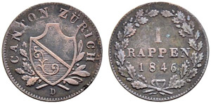 Zürich - Kanton - Rappen 1846. 0.54 g. ... 