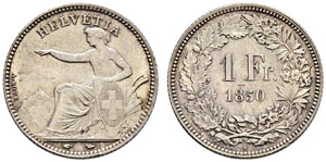 Eidgenossenschaft - 1 Franken 1850. 4.97 g. ... 