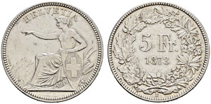 Eidgenossenschaft - 5 Franken 1873. 24.90 g. ... 
