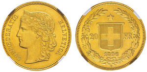 Eidgenossenschaft - 20 Franken 1896, Divo ... 