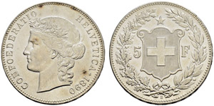 Eidgenossenschaft - 5 Franken 1890. 25.00 g. ... 