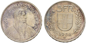 Eidgenossenschaft - 5 Franken 1952. 14.98 g. ... 
