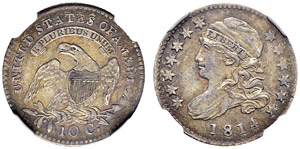 10 Cents 1814. Small date. Selten in ... 