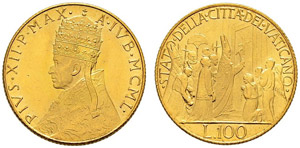 Pio XII. 1939-1958 - 100 Lire 1950, Rom. Auf ... 