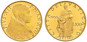 Pio XII. 1939-1958 - 100 Lire 1955, Rom. ... 