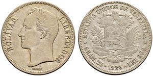 Republik - 5 Bolivares 1926. 24.85 g. KM ... 