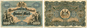Württembergische Notenbank. 100 Mark vom 1. ... 