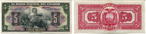 Banco Central. 5 Sucres vom 2. Oktober 1938 ... 