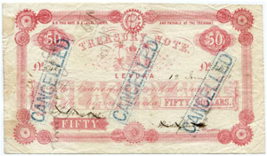 50 Dollars vom 12. Juni 1873. Unterschrift ... 