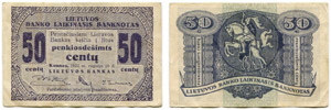 50 Centu vom 10. September 1922. Pick 4a.   ... 