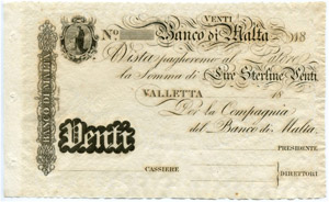 Banco di Malta. Lot. 20 Lire Sterline 18.. & ... 