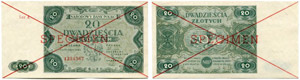 20 Zlotych vom 15. Juli 1947 Specimen. ... 