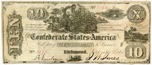 Confederate Paper Money - 10 / X Dollars of ... 